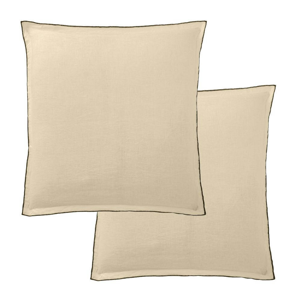- 2 taies d'oreiller carrées en lin français - lin lavé beige 65x65 cm