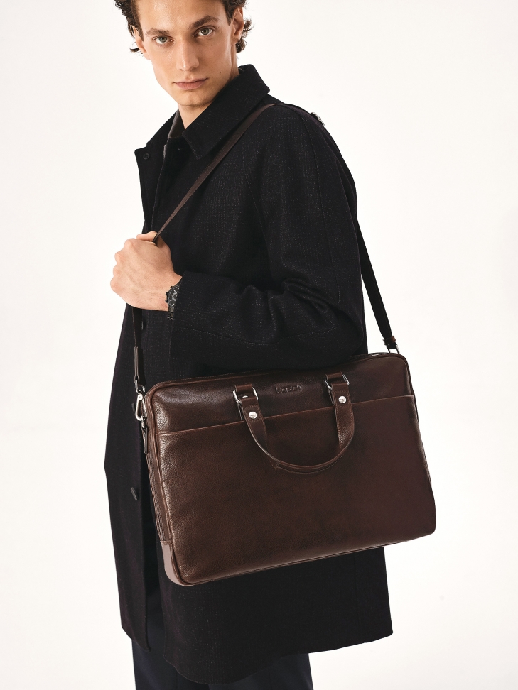 Large brown leather hand bag with aged effect