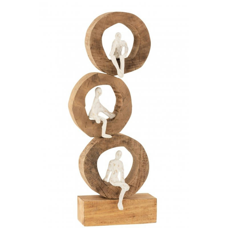 CERCLES - Personnages réfléchissant cercles bois de manguier et alu blanc