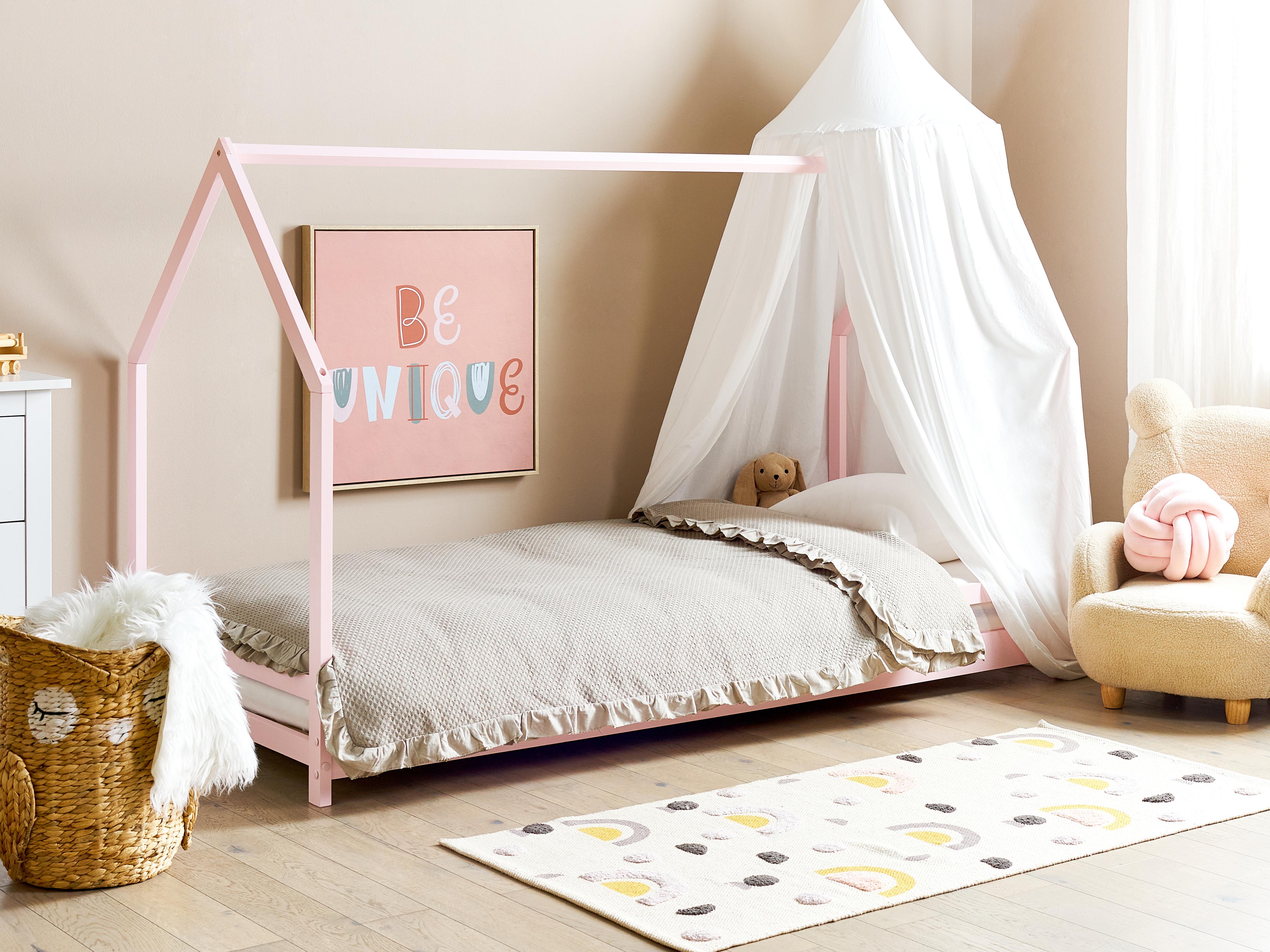 Kids Bed House Pine Wood APPY 90 x 200 cm (EU Single) Pastel Pink