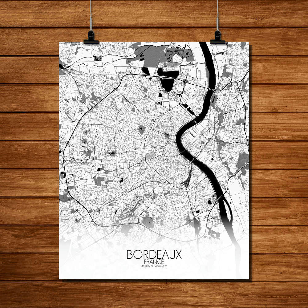 - Affiche Bordeaux Carte N&B 40x50