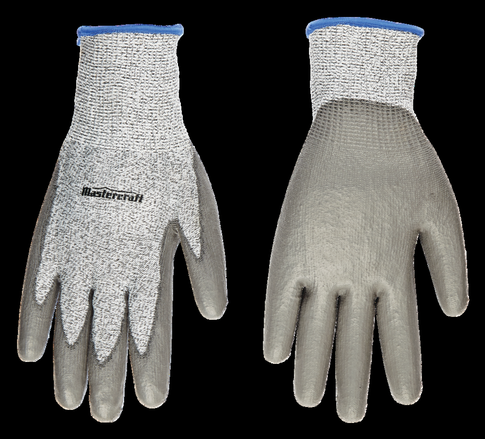 Mastercraft PU Dipped Level 5 Cut Resistant Elastic Cuff Glove, Grey, Assorted Sizes