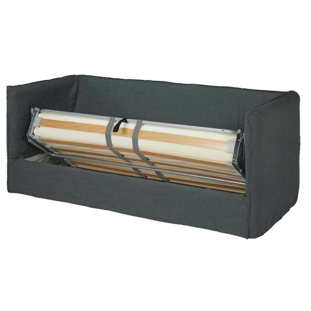 Louvain - Housse de canapé convertible 3/4 places en lin froissé gris clair