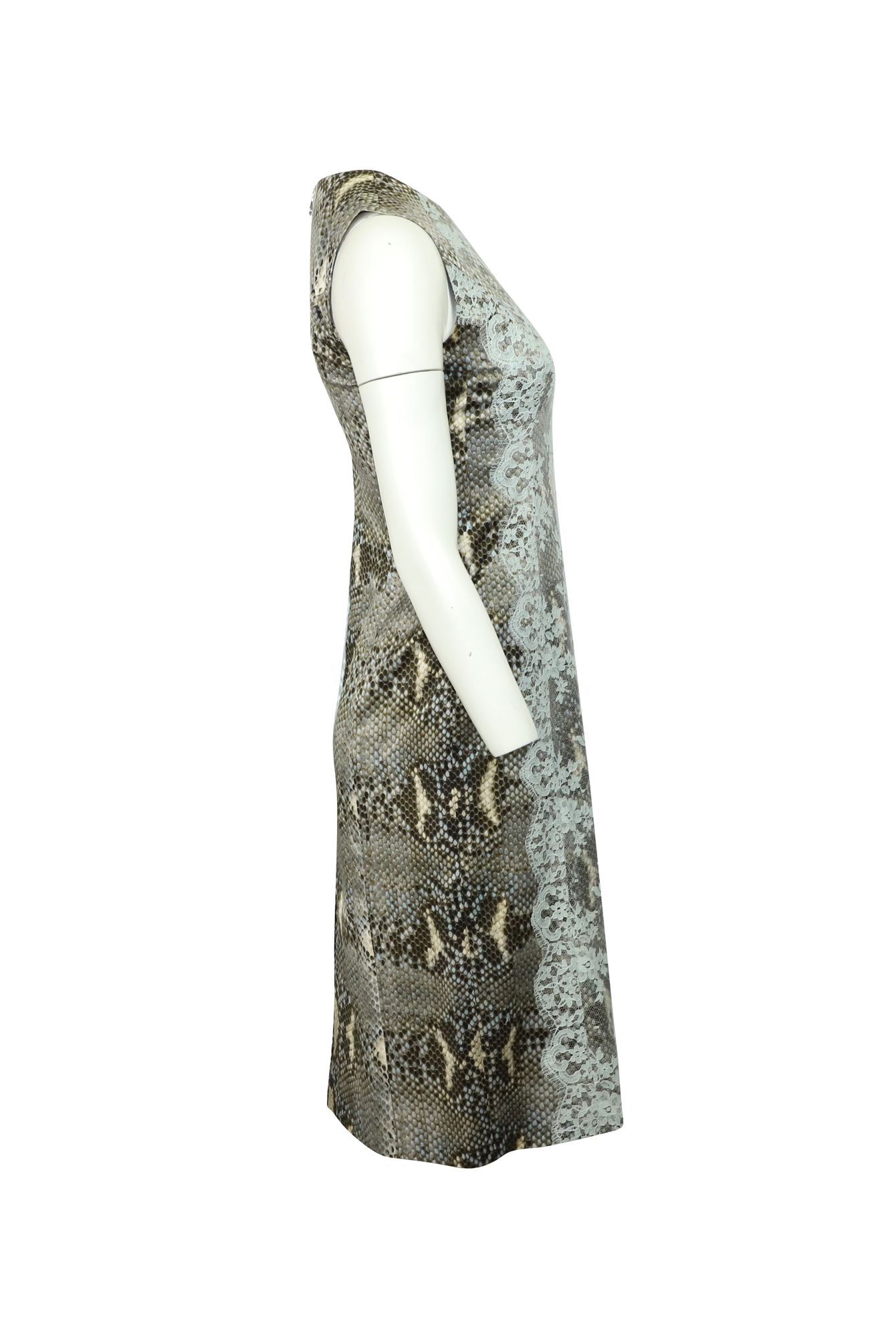 Erdem Preloved Snakeskin Print Dress with Lace Detail in Grey Viscose