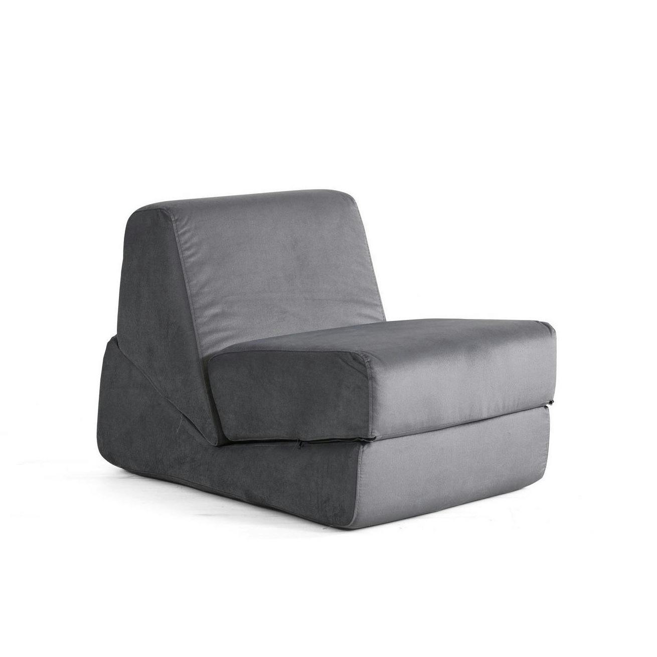 Chauffeuse convertible gris orage velours, lit d'appoint SAPPO
