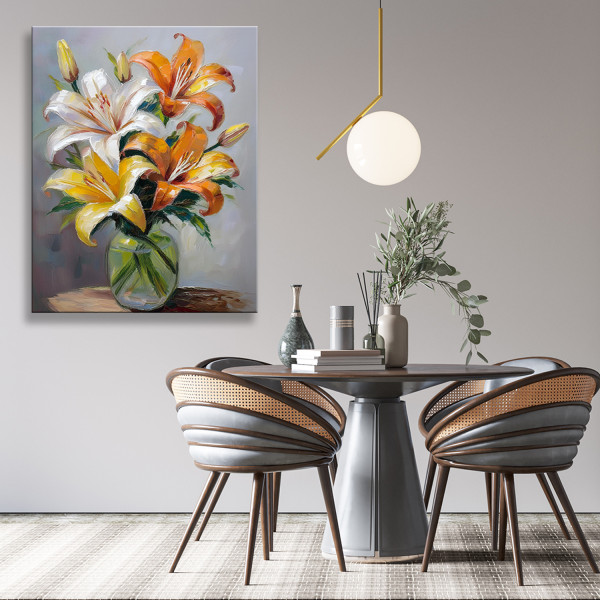 Feeby Obraz na płótnie, Lilie kwiaty w wazonie malowane 40x60