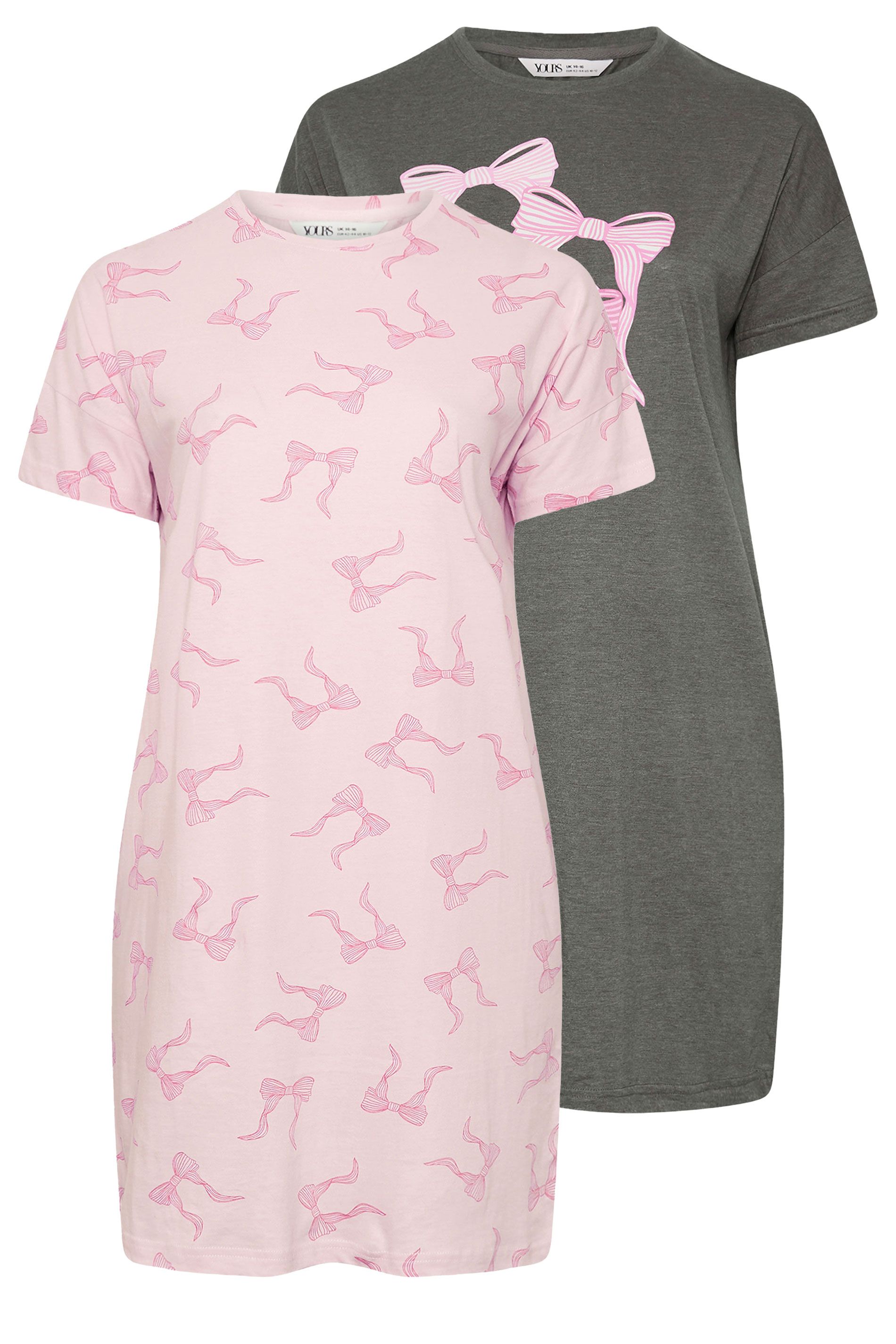 Yours 2 Pack Bow Print Nightdresses