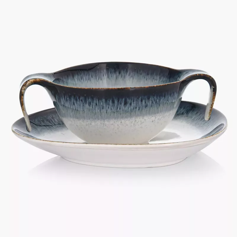 Talerz głęboki bulionówka ze spodkiem DUKA TIME DIM 450 ml porcelanowy