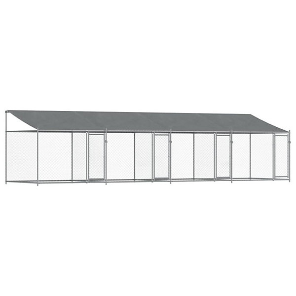 Cage pour chien avec toit et portes gris 8x2x2m acier galvanisé