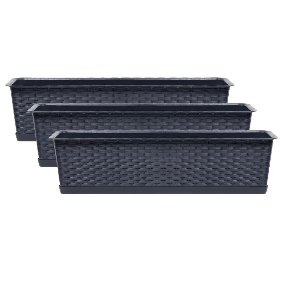 Prosperplast Kunststof plantenbak - grijs - 40 x 17 x 15 cm