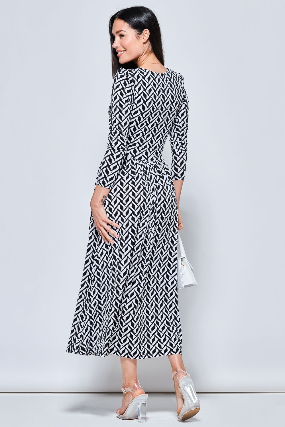 Jolie Moi Geometric Print Long Sleeve Maxi Dress