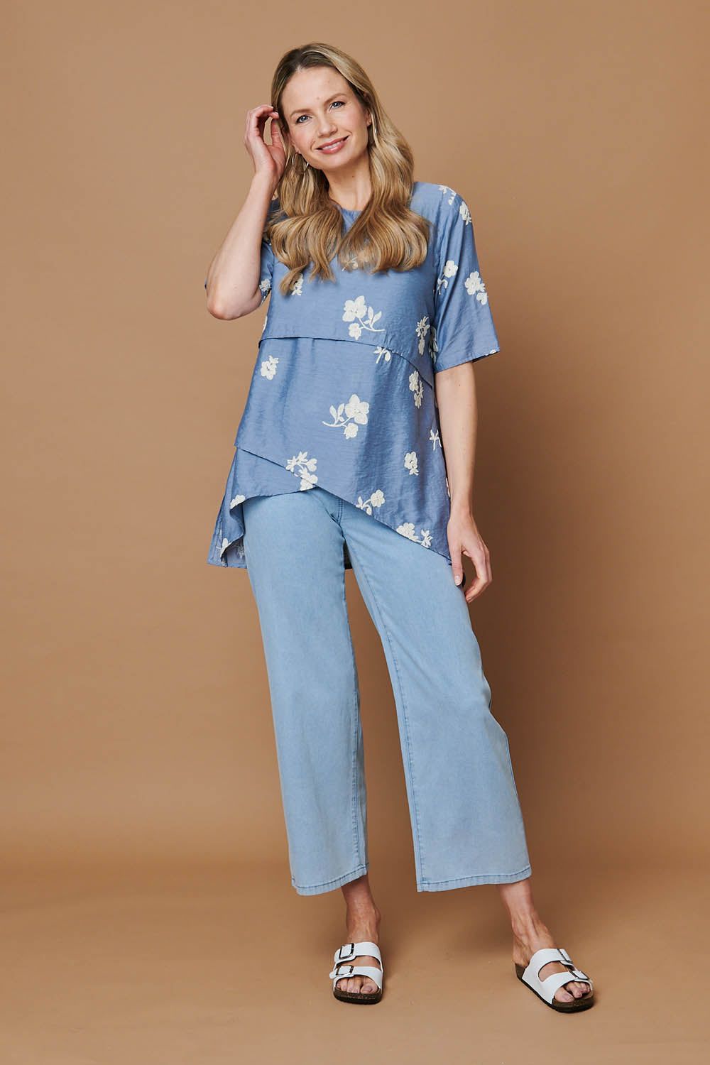 Izabel London Floral Asymmetric Layered Tunic Blouse