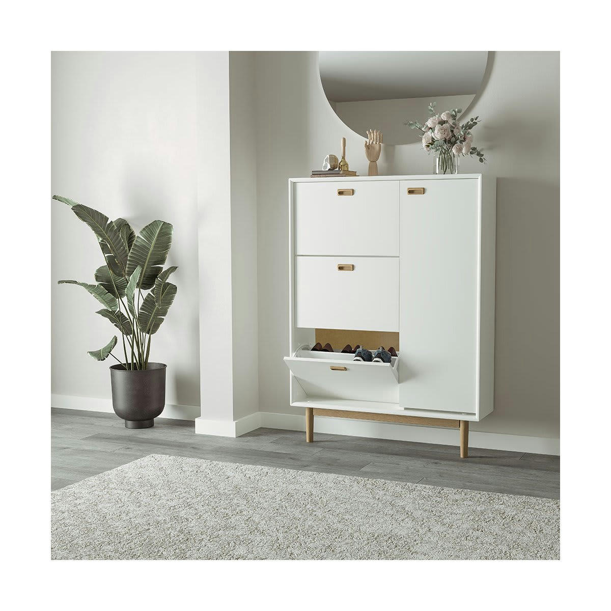 ZETA - Grand meuble à chaussures d'entrée en bois blanc