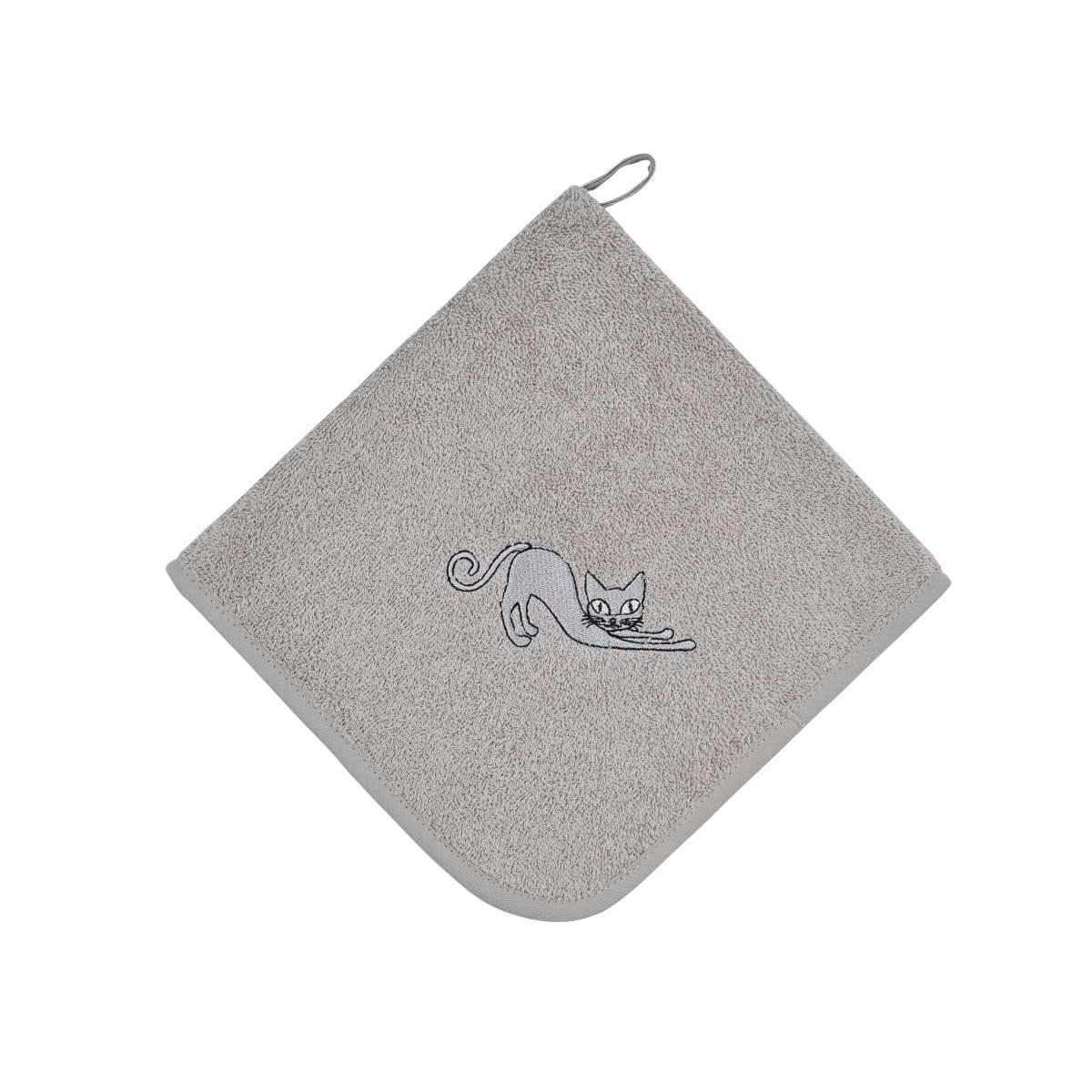 YOGI CAT - Lot de 3 torchons  carrés en coton  gris perle
