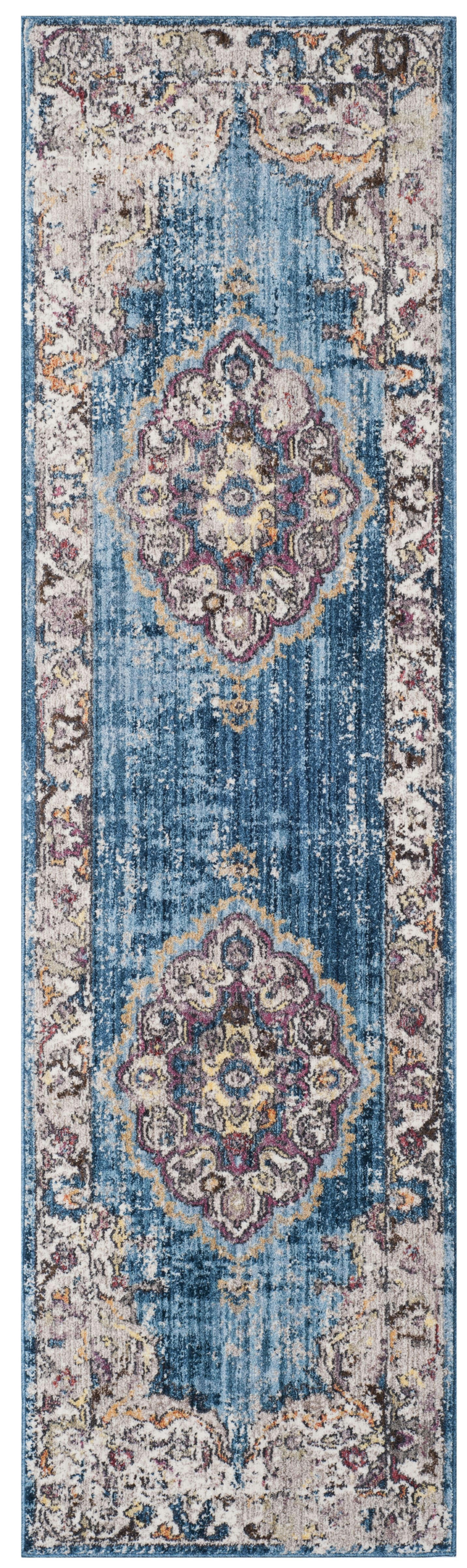 BRISTOL - Tapis de salon interieur en bleu & gris clair, 69 x 244 cm