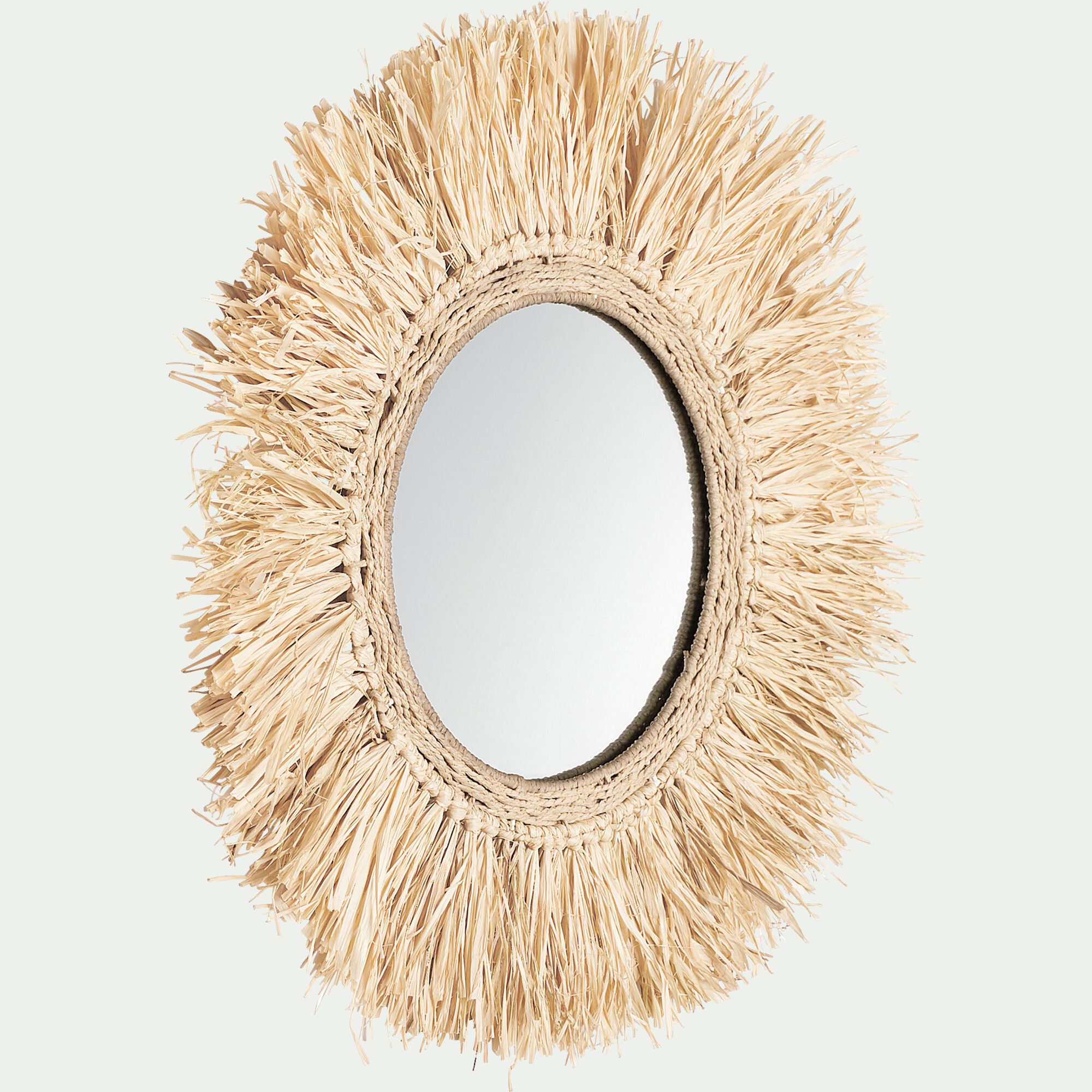 FARO - Miroir rond avec franges en raphia D65cm