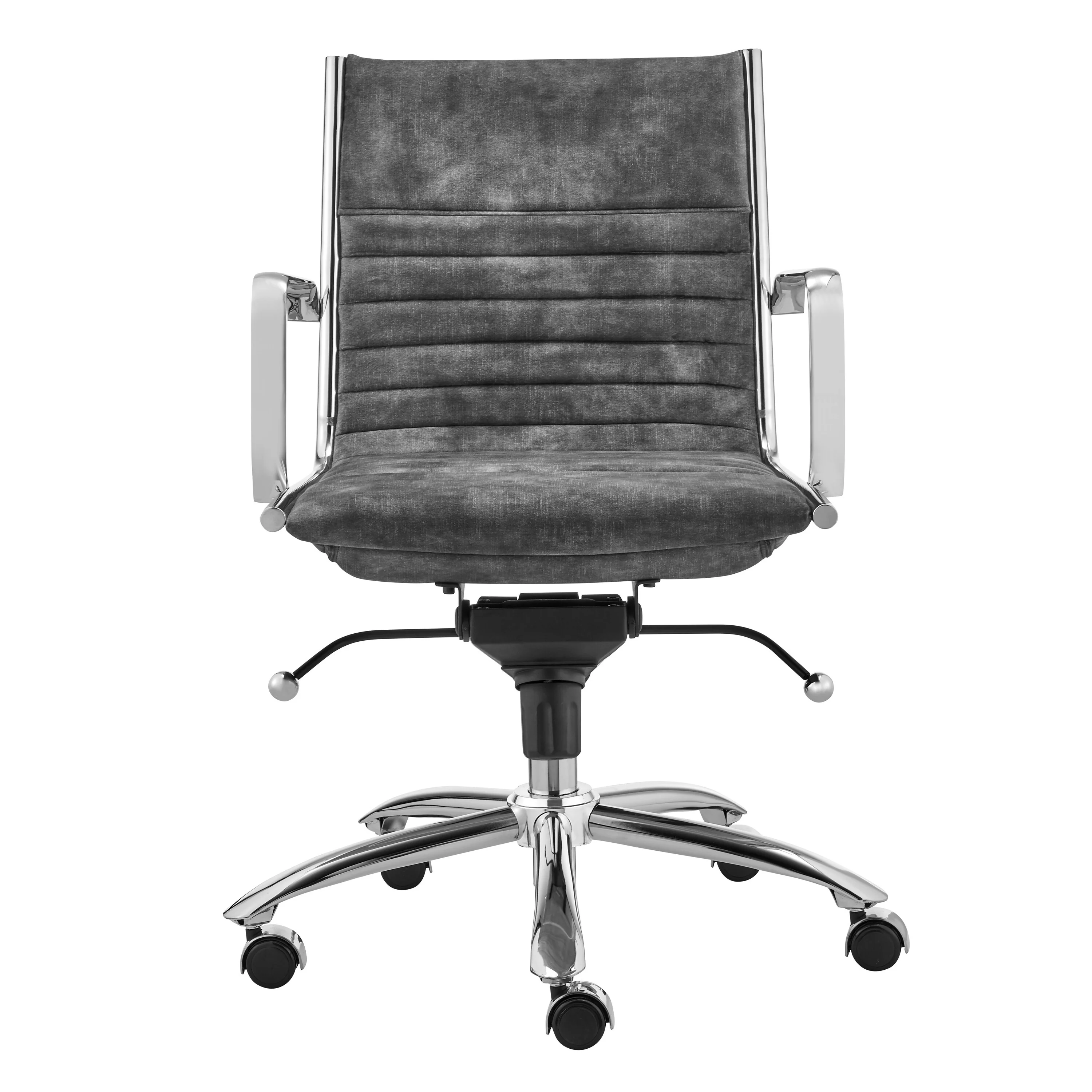 Gray and Silver Steel and Velvet Adjustable Swivel Rolling Conference Office Chair - 23.23' X '37.8' X '23.04