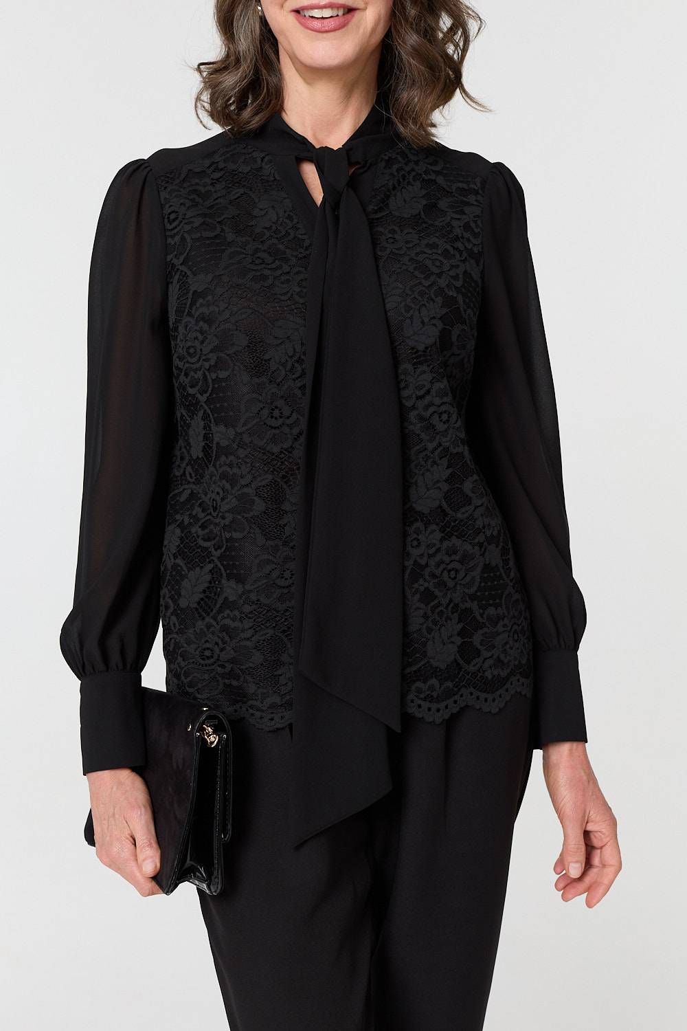 Izabel London Floral Lace Semi Sheer Textured Blouse