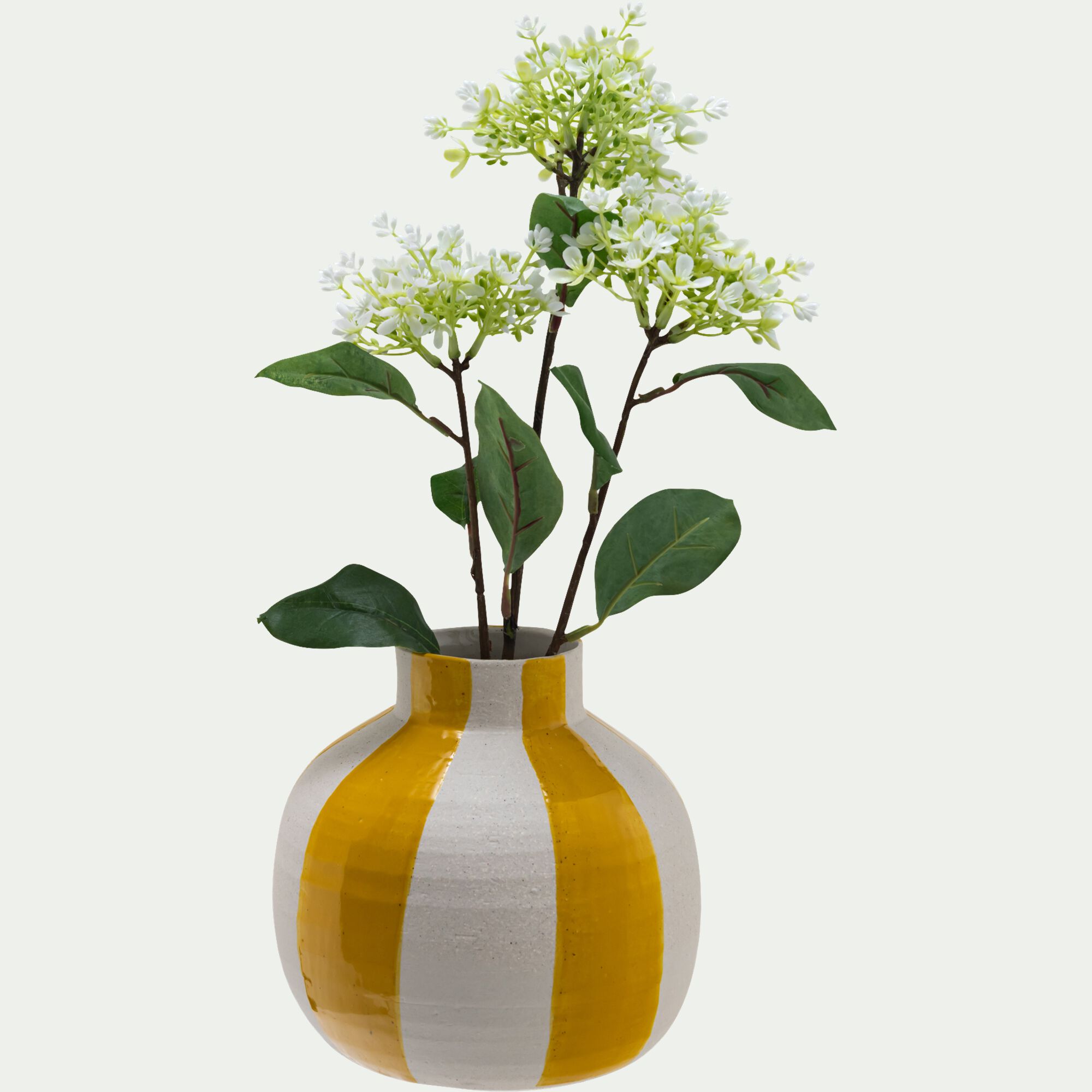 CAMPECHE - Vase boule en grès D16,5cm - jaune et blanc