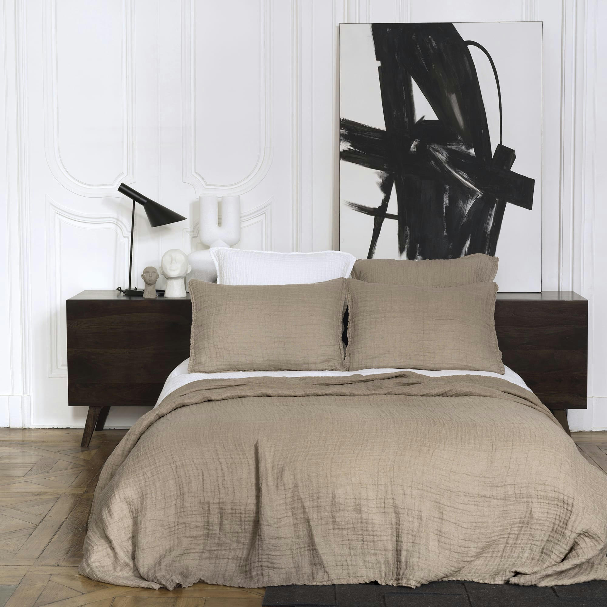 CAPRI - Dessus de lit gaze de lin gaufré grège 180X220 CM