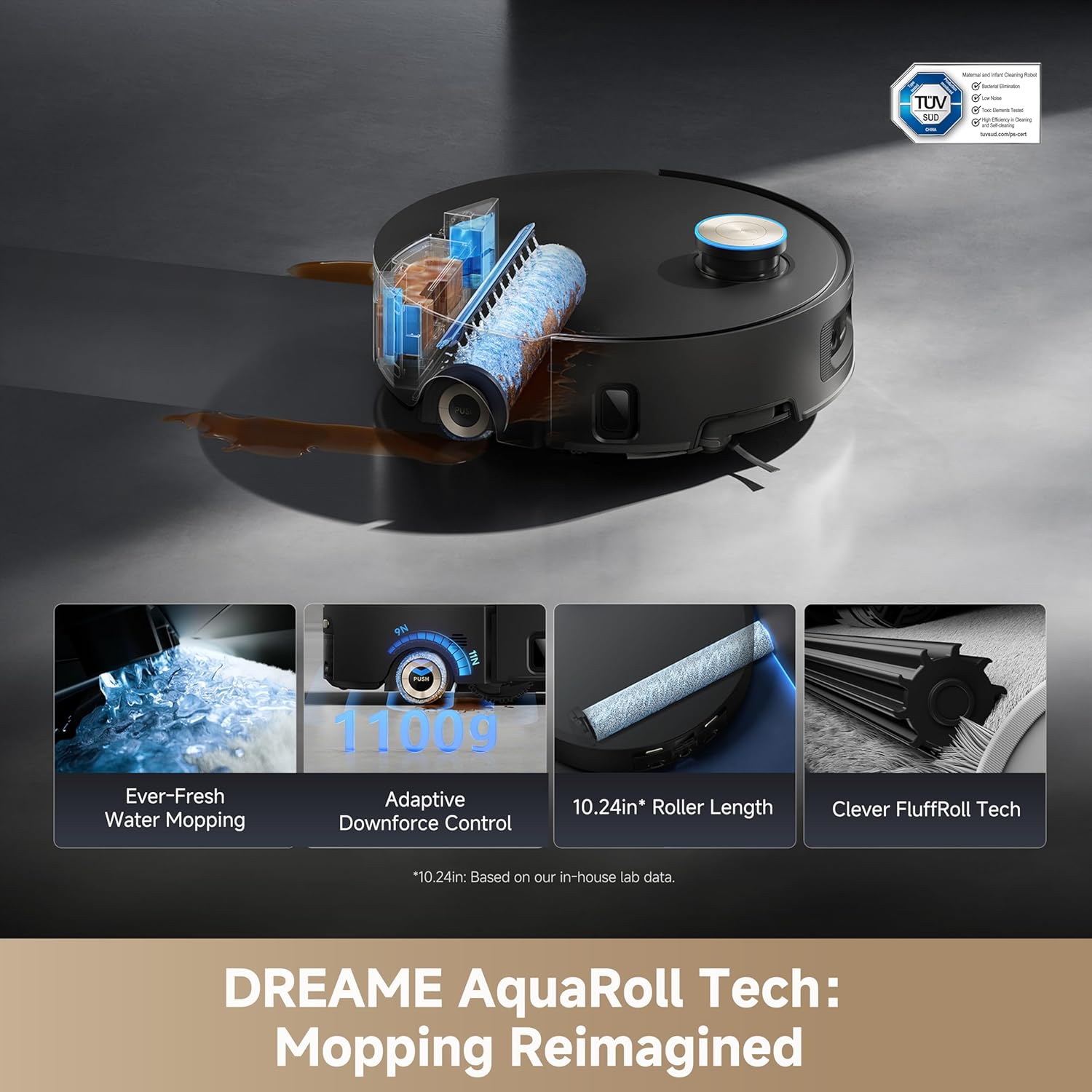 DREAME Aqua10 Ultra Roller Robot Vacuum and Mop & 30,000Pa Suction, Self-Cleaning Dock & Extending Roller Mop, Heat-Washes & Dries, Carpet Protection, AI Camera & LiDAR Avoidance Tech, Voice Control