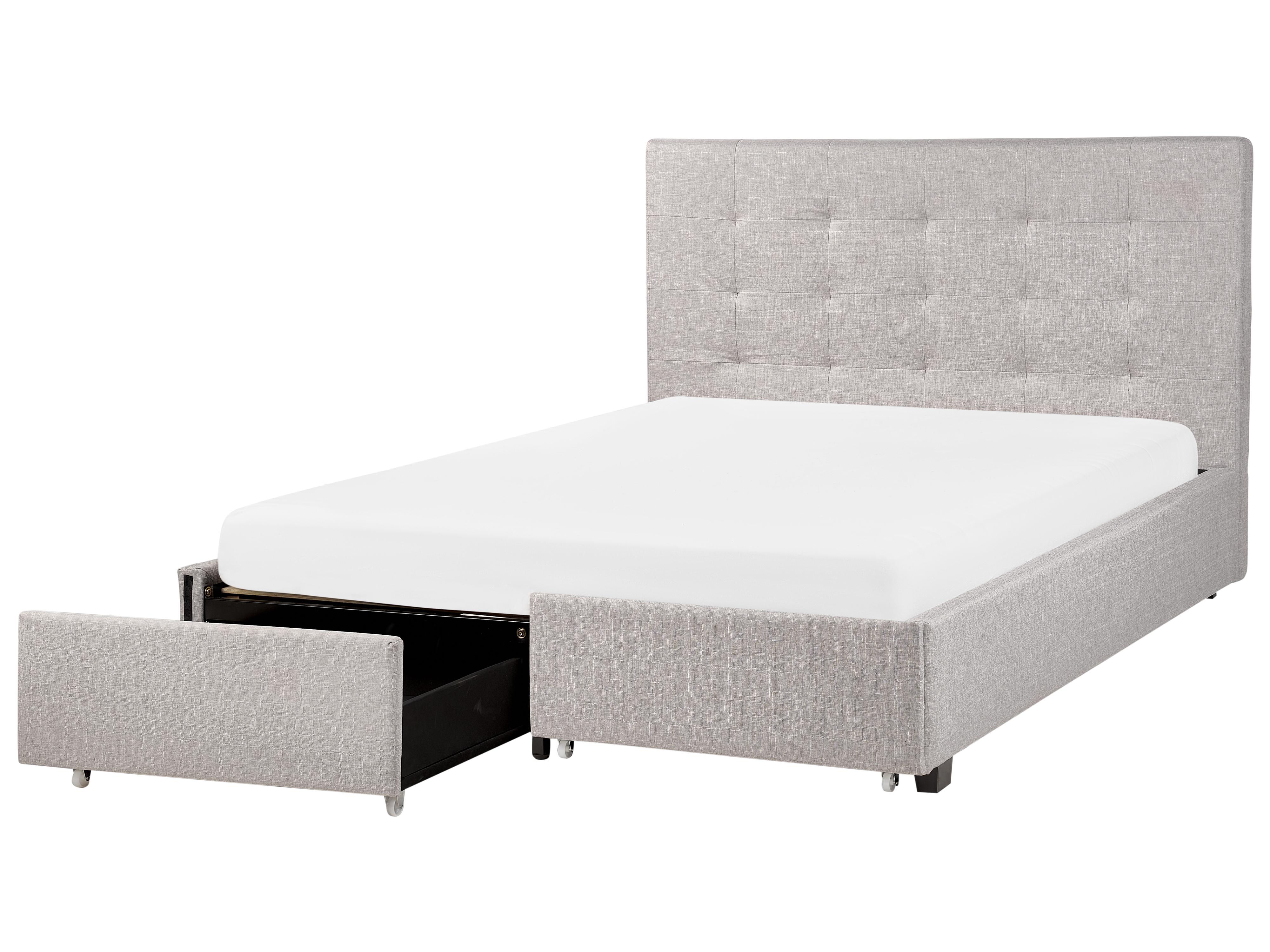 Bed with Storage Drawers Fabric LA ROCHELLE 140 x 200 cm (EU Double) Light Grey