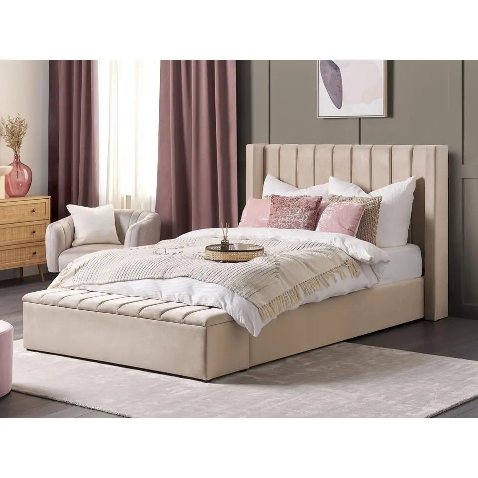 NOYERS - Bed met opbergruimte - Beige - 160 x 200 cm - Fluweel