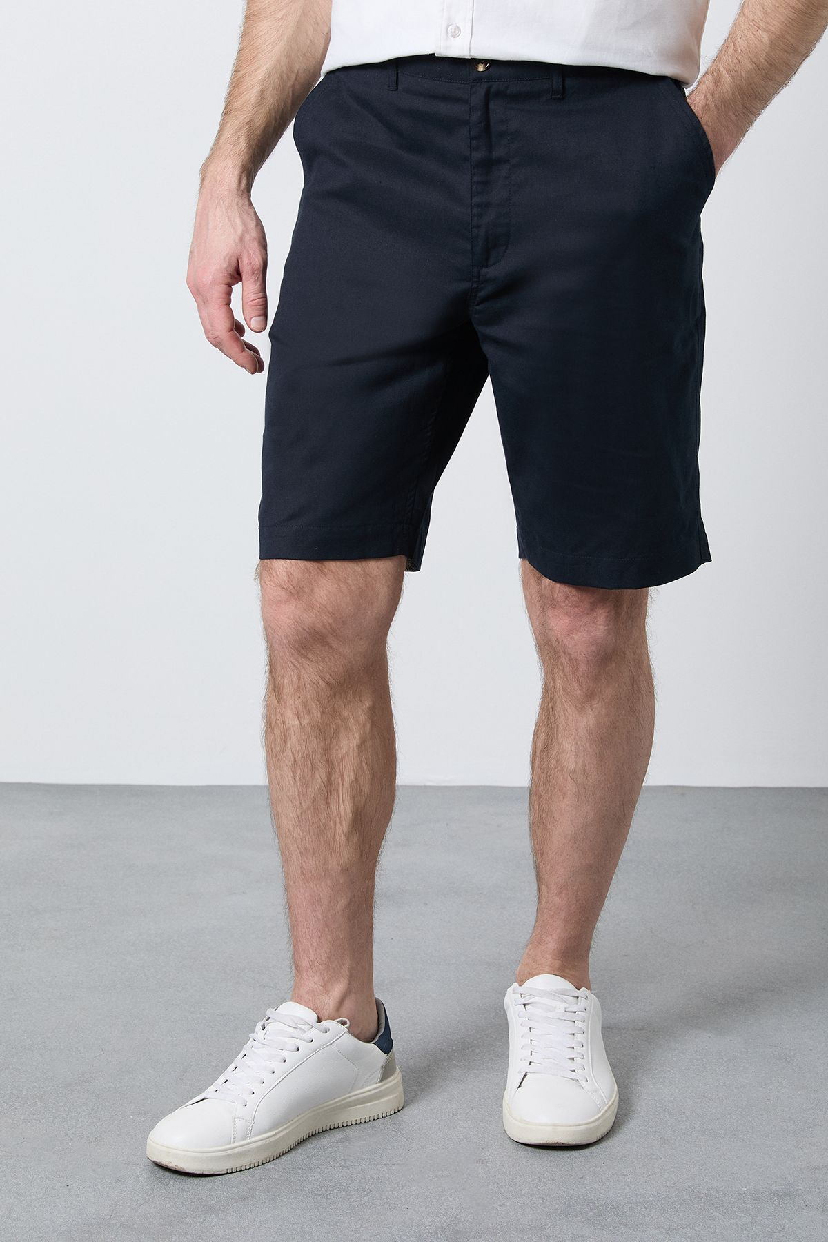 Maine Navy Premium Cotton Linen Shorts