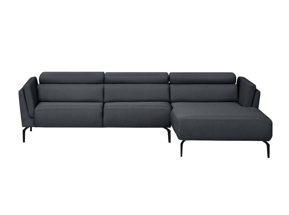 LIAM - Canapé d'angle avec têtières en tissu - Angle Droit - Gris foncé