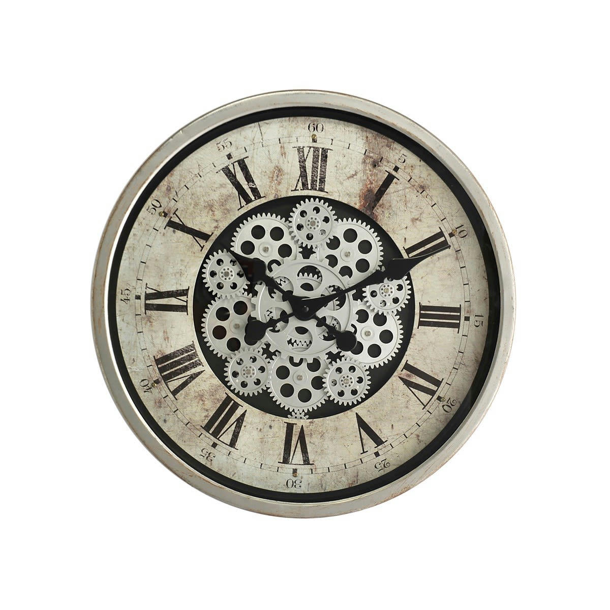 HORLOGE MÉCANISME GRISE - Horloge ronde mécanisme apparent 46x46x8,5cm