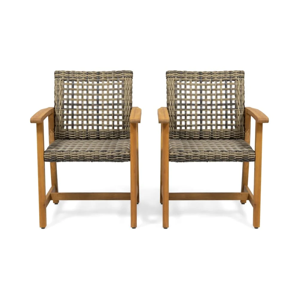 Hampton Outdoor Acacia Wood and Wicker Dining Chair (Set of 2) by Christopher Knight Home