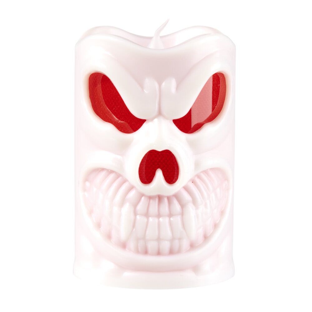 Bougie LED Halloween yeux rouges lumineuse plastique blanc Ø6xH9,5cm