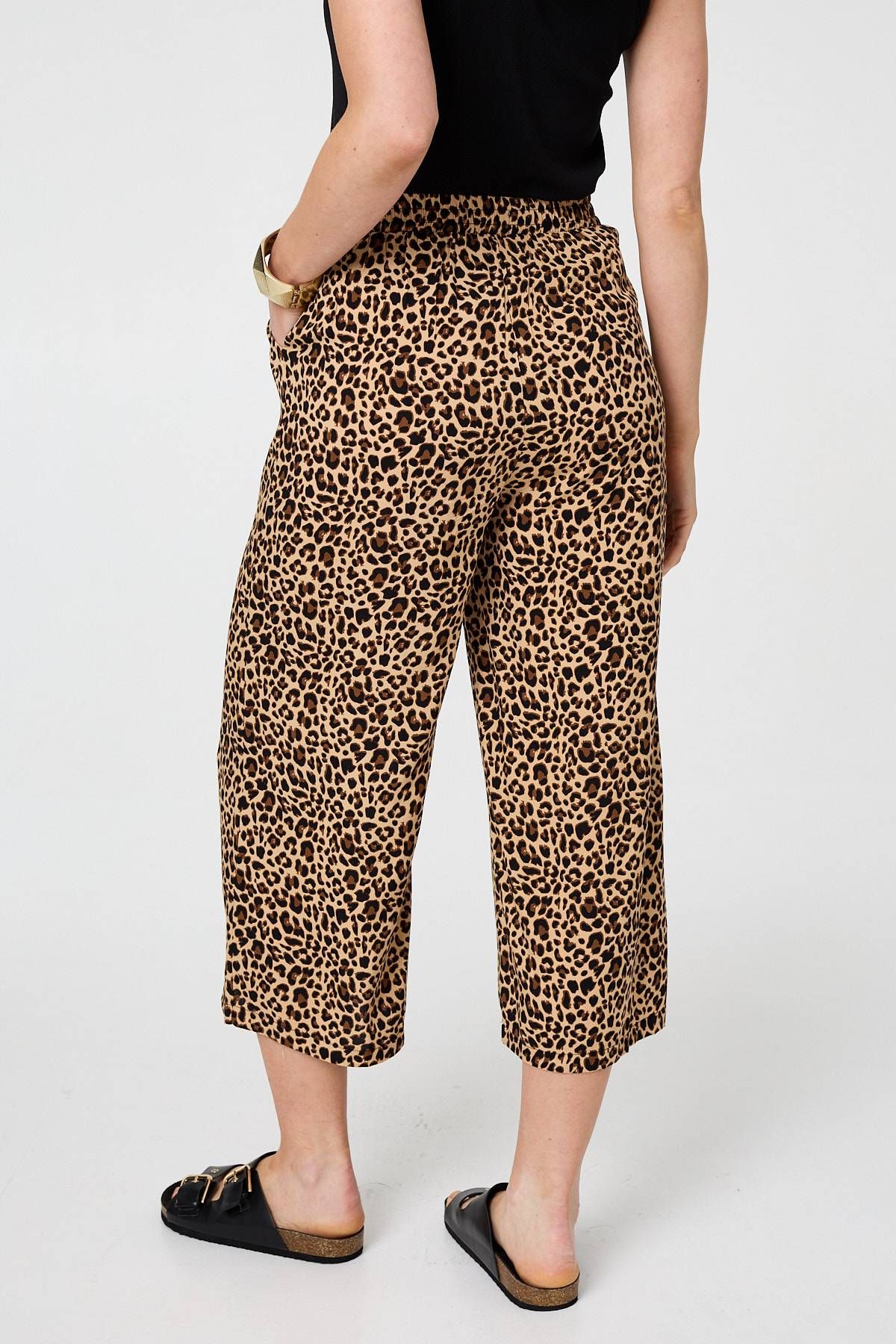 Izabel London Animal Print High Waist Wide Trousers