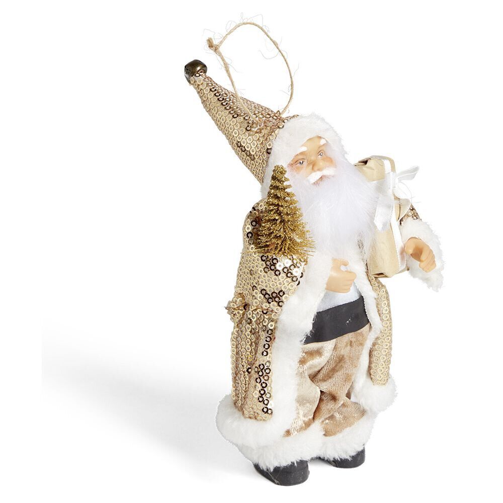 Figurine Père No&euml;l doré et blanc H18cm
