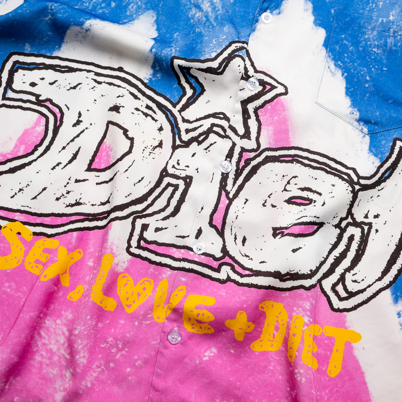 Diet Starts Monday Knievel Button Up Shirt - Blue/Pink