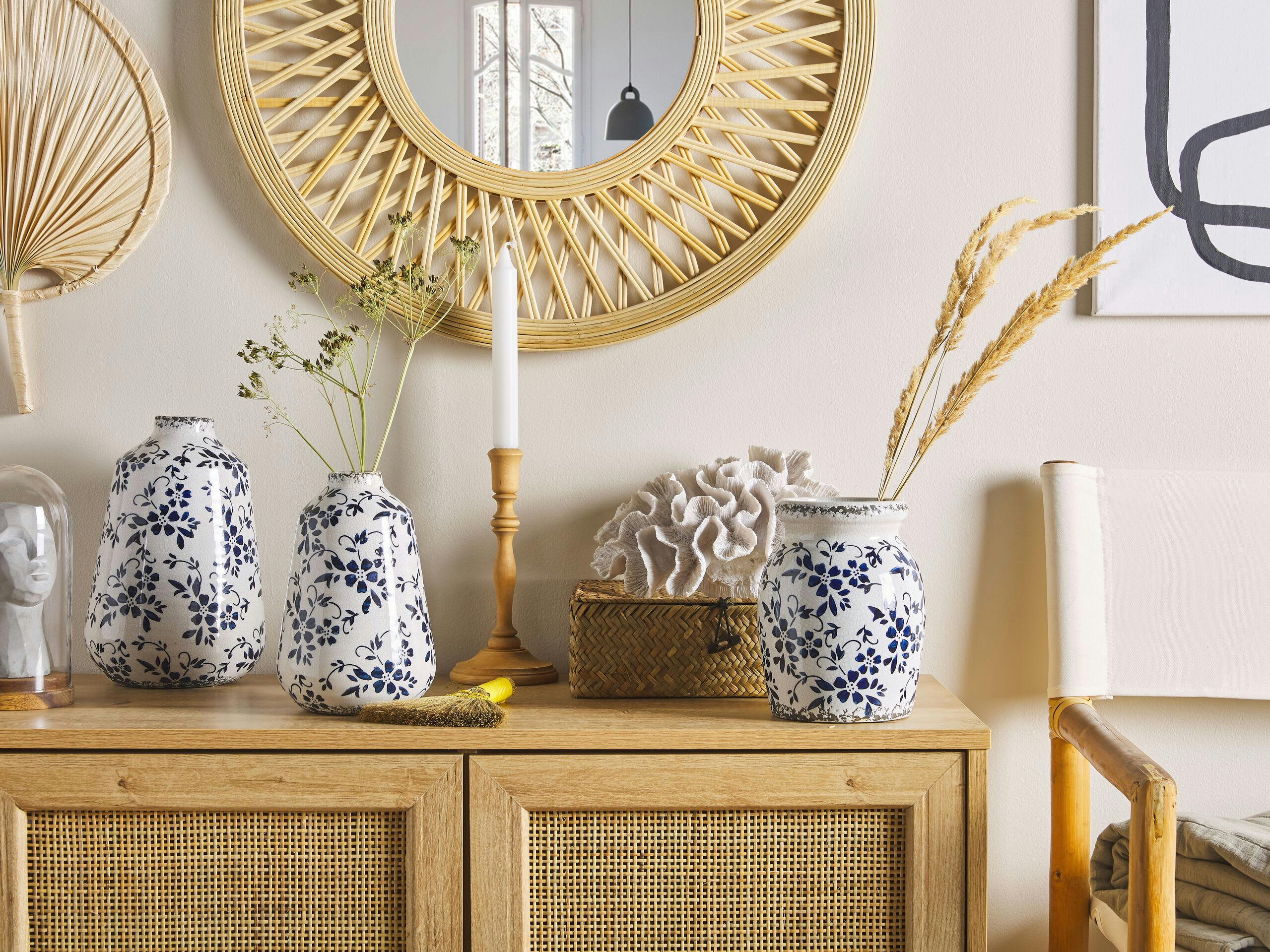 MARONEIA - Vase à fleurs blanc et bleu marine 20 cm