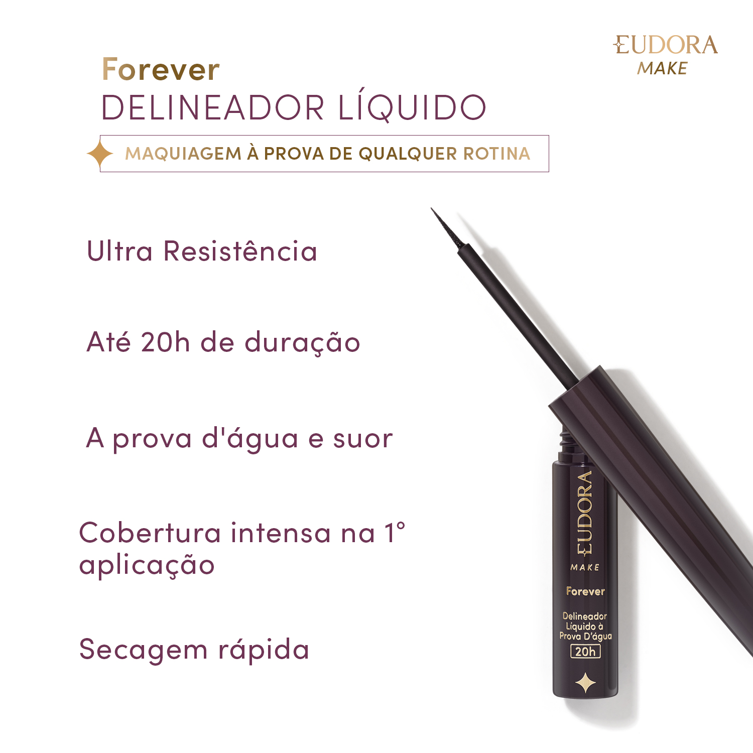Delineador Líquido Preto à prova d'água Forever Eudora Make 3ml