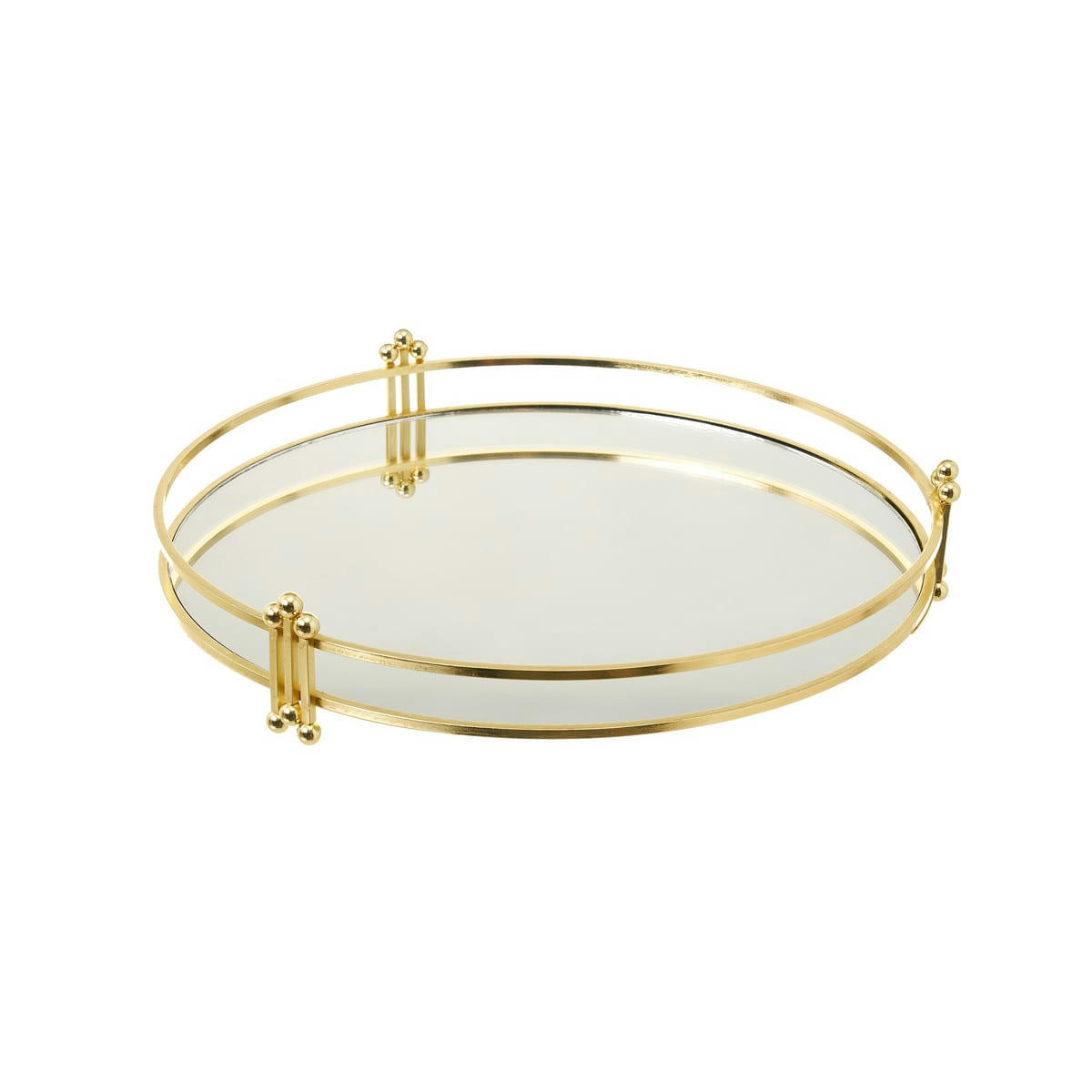 MIROIR - Plateau rond en métal doré et miroir 30x30x5cm