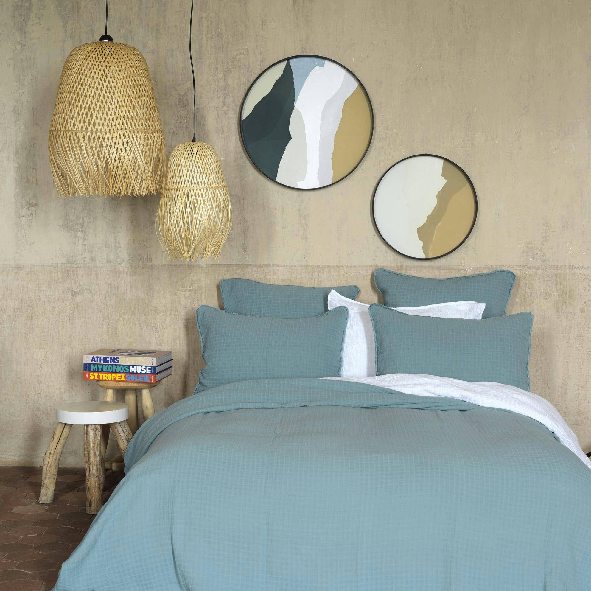 MINORQUE - Dessus de lit gaze de coton bleu minéral 260X270 CM