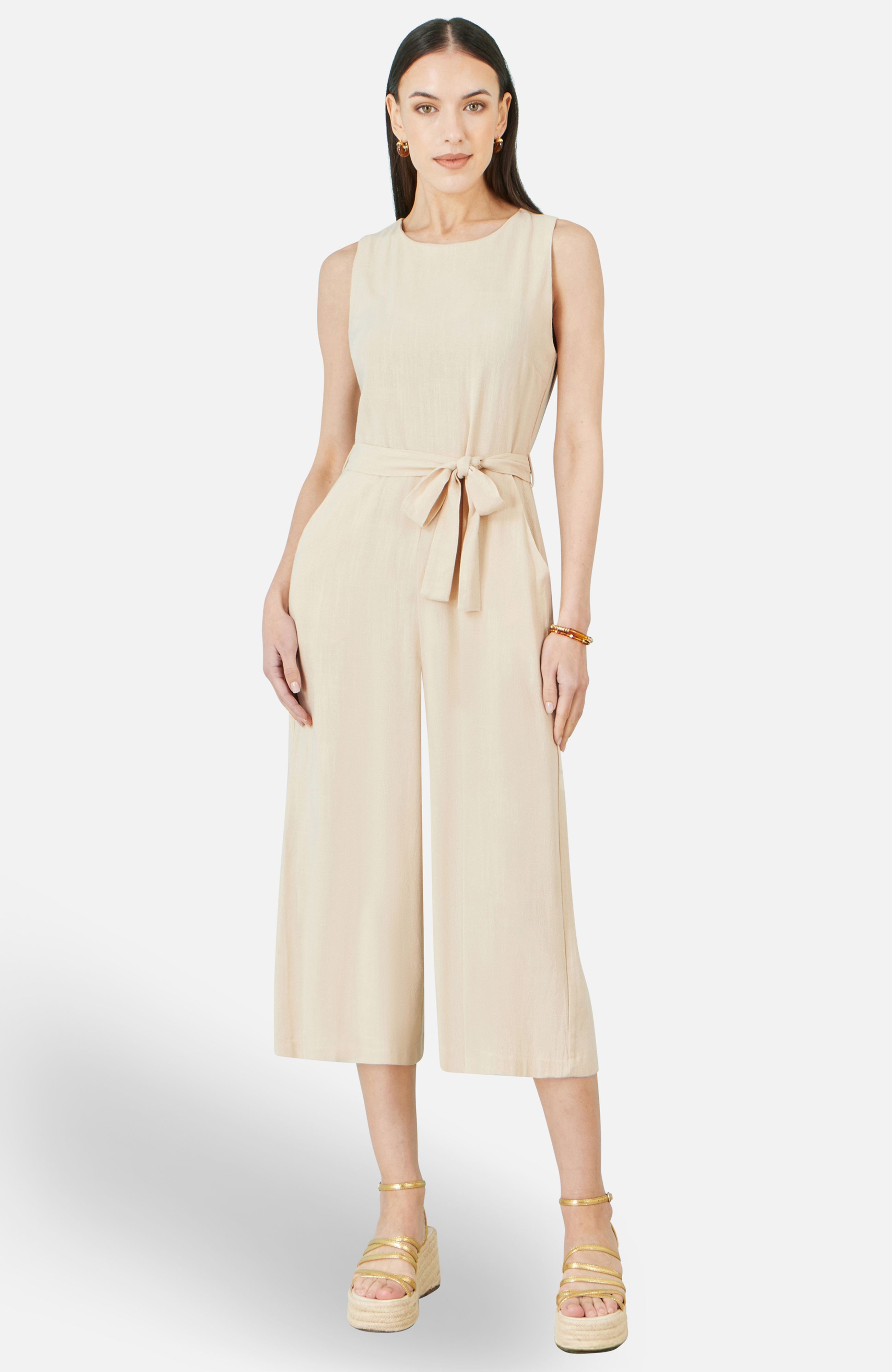 Yumi Beige Viscose Culotte Jumpsuit