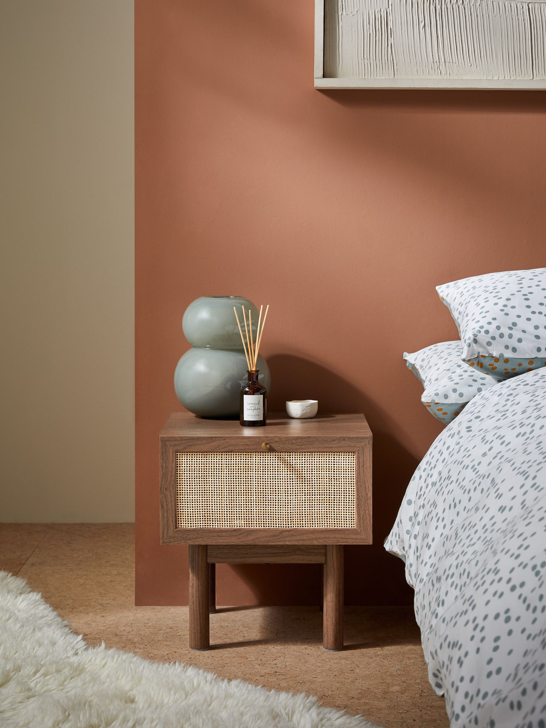 Pavia Rattan Bedside Table in Dark Oak Effect