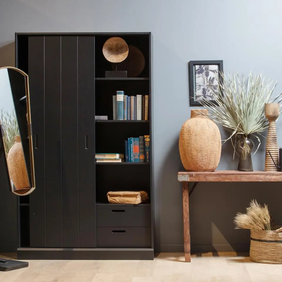 WOOOD Move schuifdeurkast - Grenen - Mat Zwart - 200x120x42