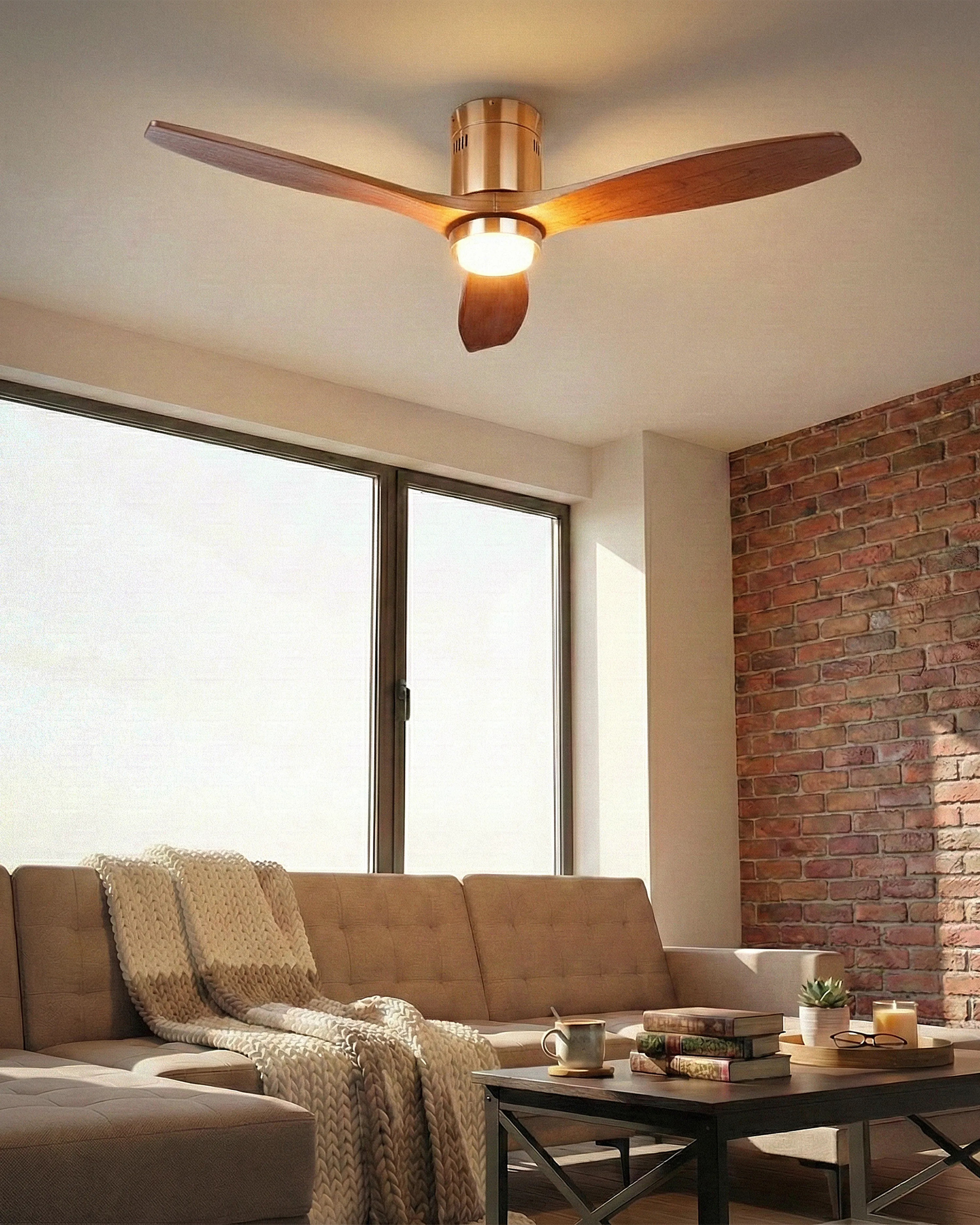 Ceiling Fan with Light PIAYE with Remote LED Brown