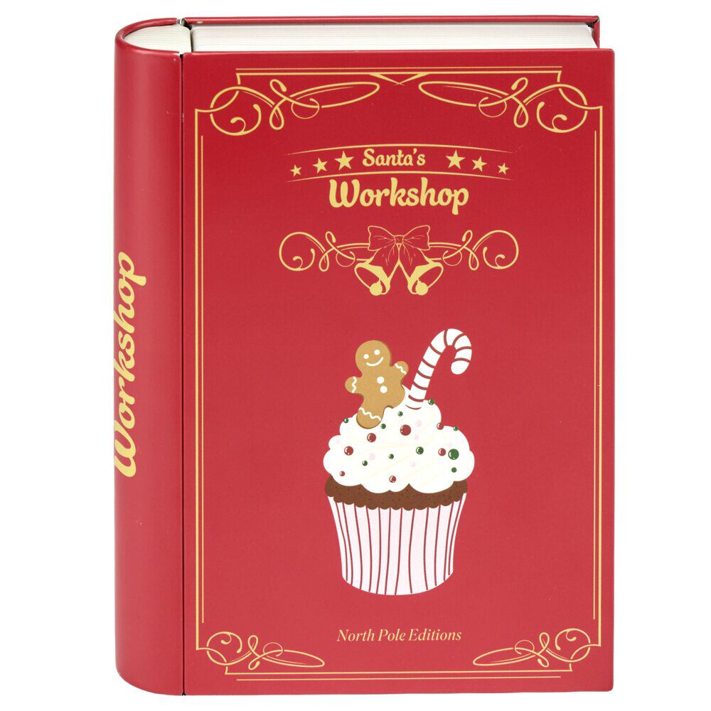 BoÎte alimentaire forme livre avec décor No&euml;l métal L19X15XH4 cm rouge
