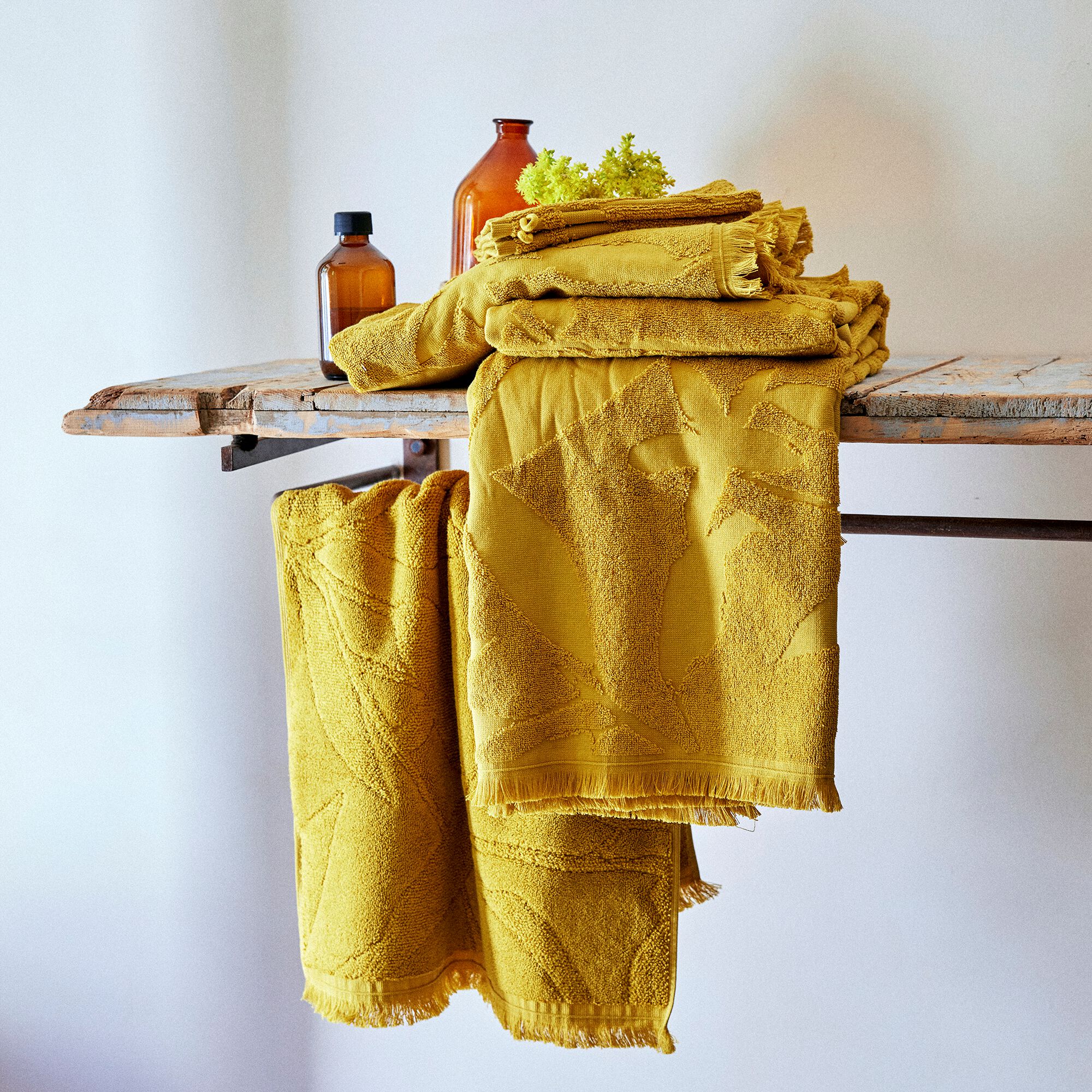 RYAD - Lot de 2 gants de toilette en coton - jaune argan