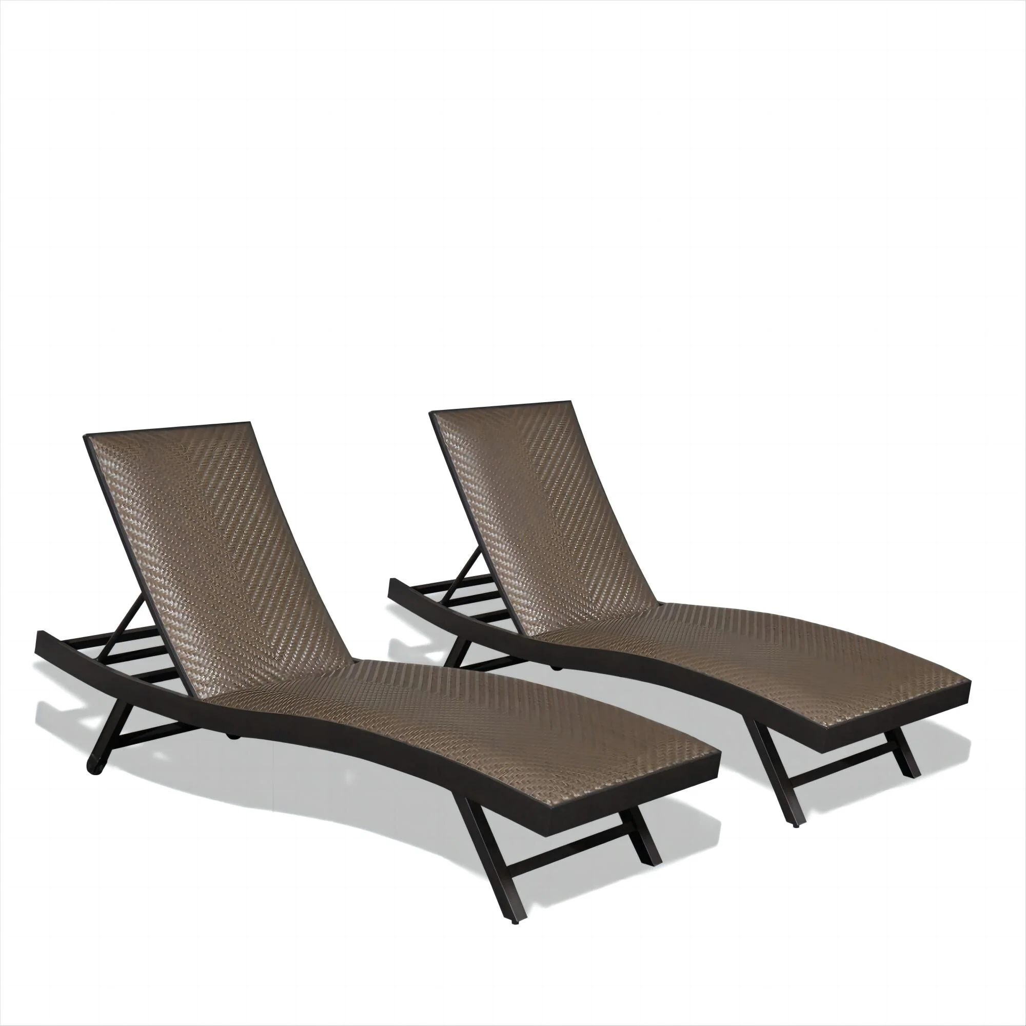2-Piece Foldable Poolside Lounge Chairs with Adjustable Backrest & Quick-Dry Cushions, Rattan Lounge Chairs with Wheels