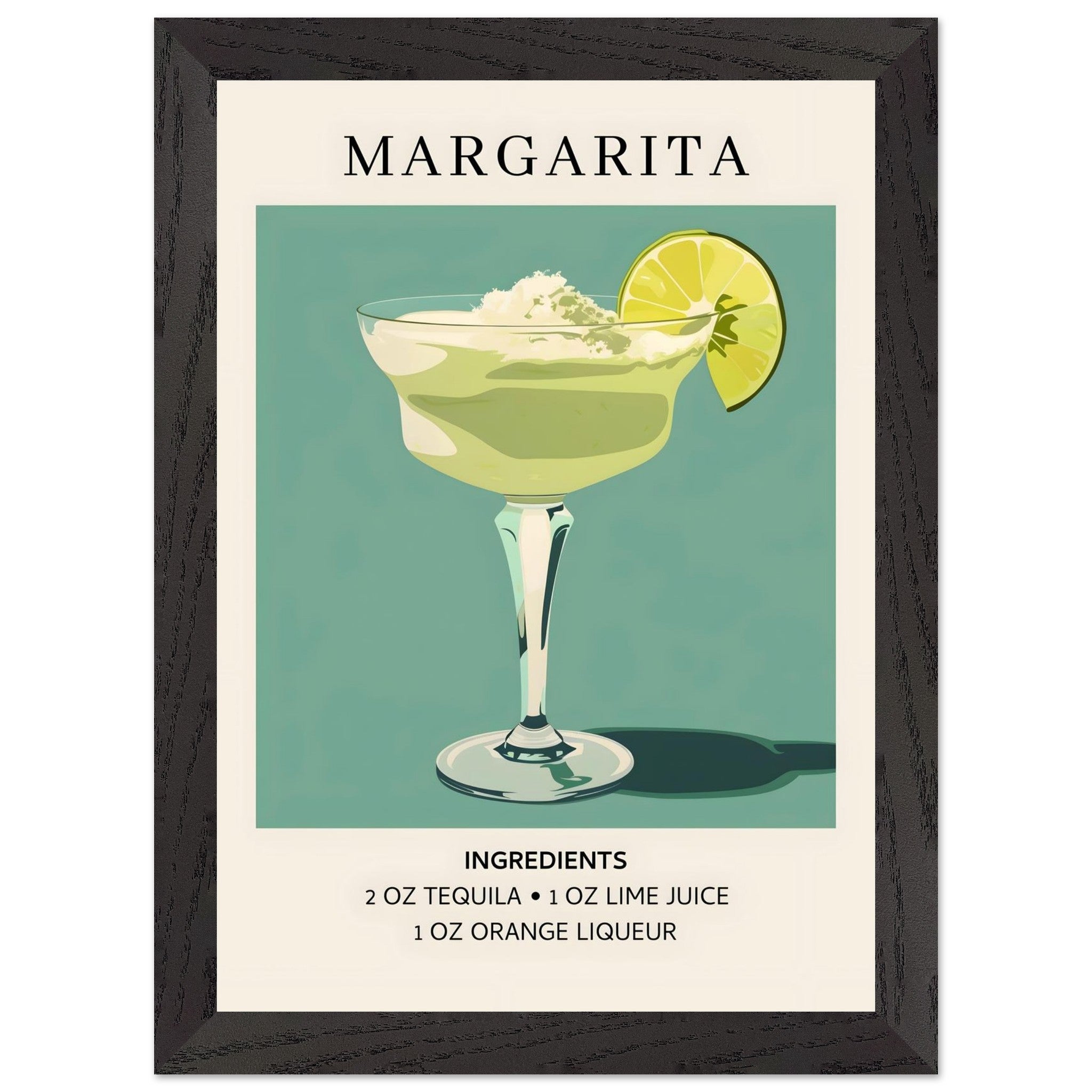 Artfulprints Poster met Lijst Margarita cocktail - Ingrediënten  - A4 21x29.7 cm - Groen