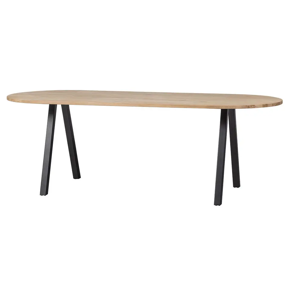 WOOOD Tablo Tafel Ovaal met 2-Standen Poot - Eiken/Metaal - 75x220x90