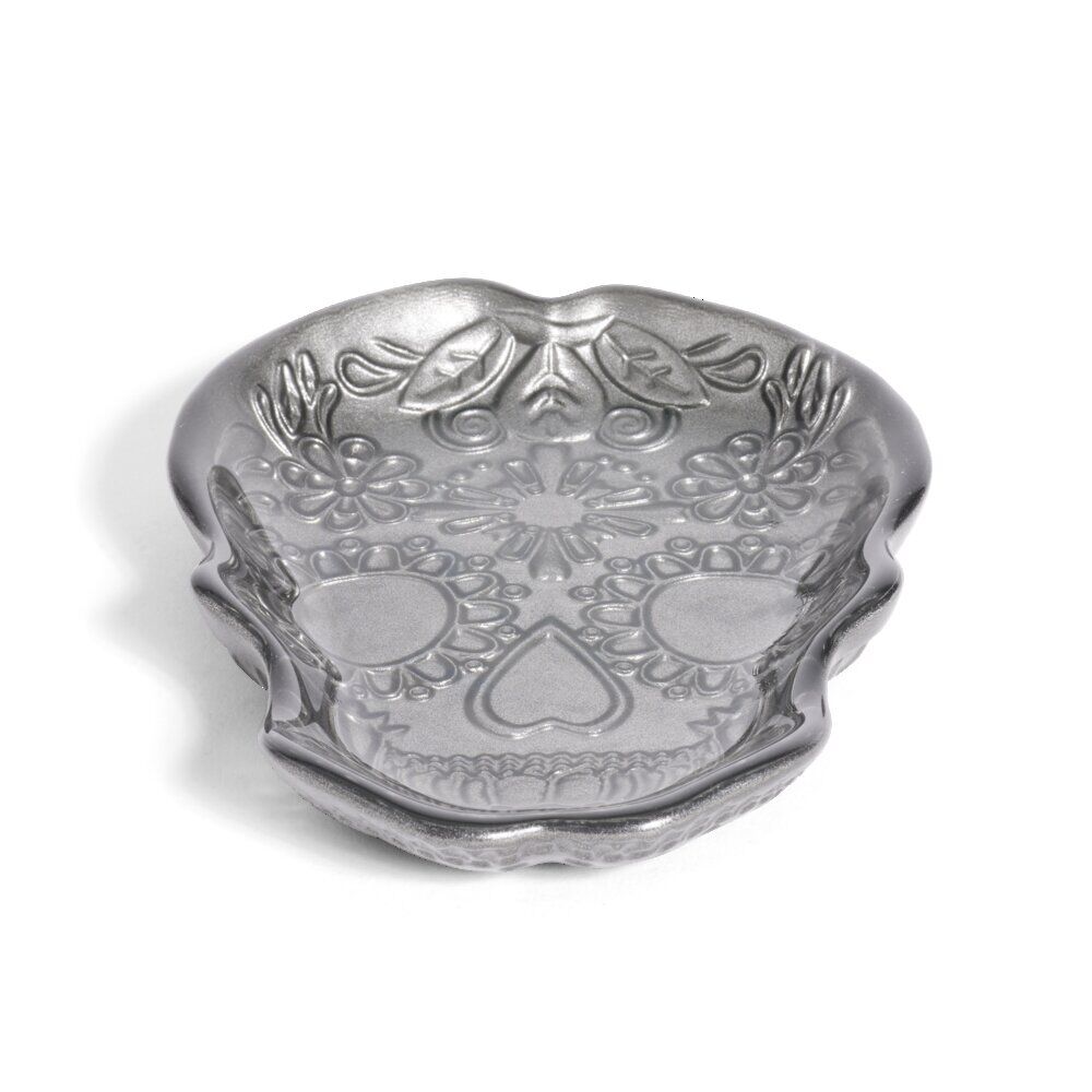Plat Halloween tête de mort mexicaine en verre noir 15x11xH2cm