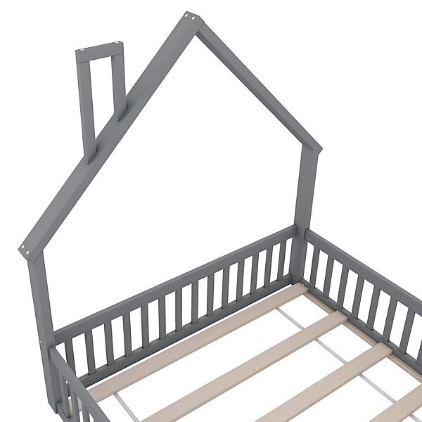 Lit Enfant 140X200Cm Cheminée Pin Gris Blackcolors